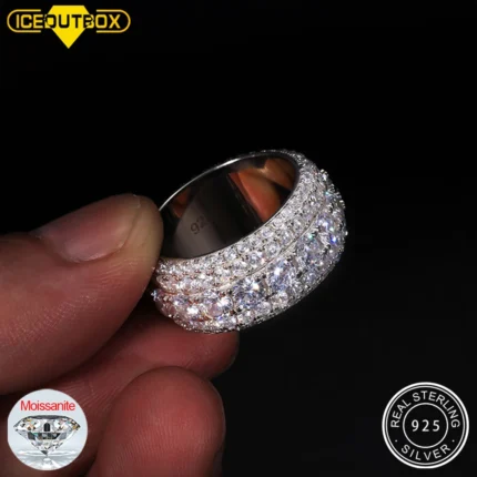 Luxury VVS1 3 Row 11mm Width Moissanite Ring In S925 Silver Ring Hip Hop Jewelry Pave Setting With Certificate Fine Jewlery